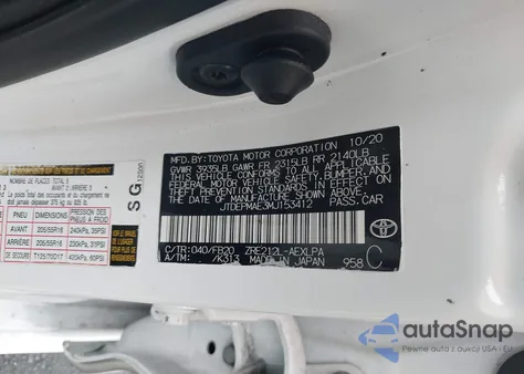 2021 Toyota Corolla Le from USA, damaged, VIN JTDEPMAE3MJ153412